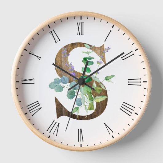 文字素朴S木枠クロック 壁時計 (正面)