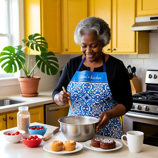 文字💙🤍美しい地中海のアズレホス エプロン