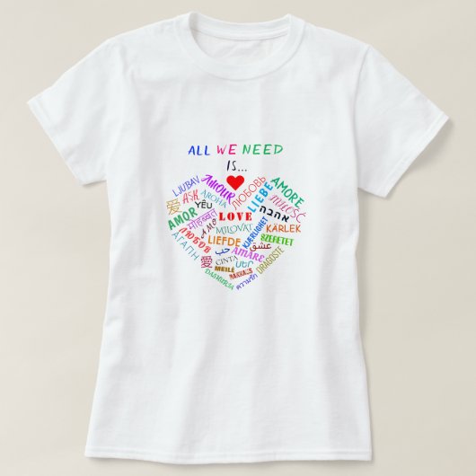 文字言語ラブワード数々の付きTシャツ Tシャツ (デザイン正面)