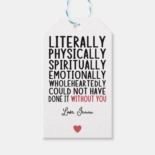 文字通り君がいなければ出来なかった ギフトタグ (正面)