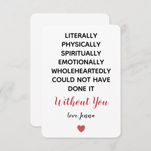 文字通り君がいなければ出来なかった サンキューカード (正面/裏面)