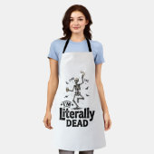 文字通り死んだビンテージスケルトンユーモアTシャツデザイン エプロン (着用した状態)