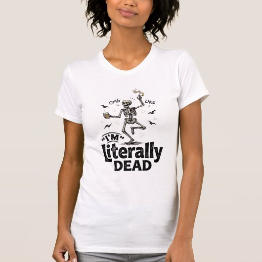 文字通り死んだヴィンテージスケルトンユーモアTシャツデザイン Tシャツ (正面)