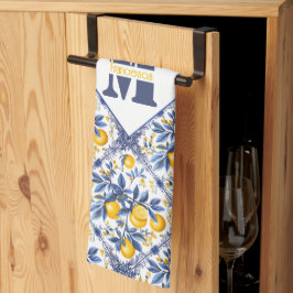 文字&イニシャル付き🍋レモンアズレジョ青 キッチンタオル