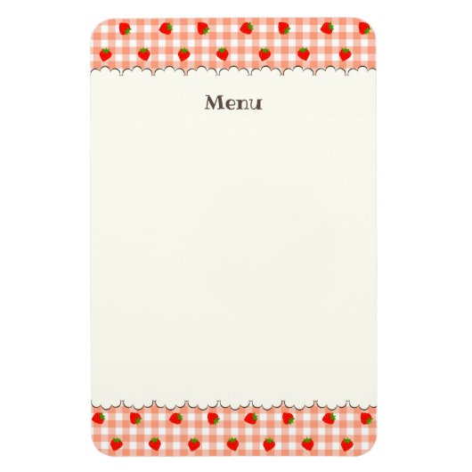 文字 カスタマイズ いちご　ギンガムチェック　サーモンピンク　 マグネット (縦)