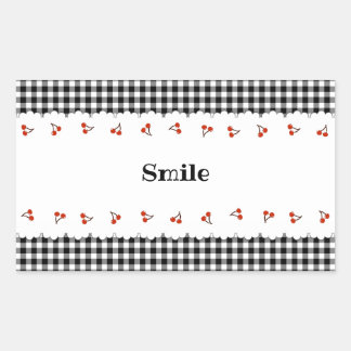 文字　カスタマイズ　チェリー　チェック　ブラック   長方形シール
