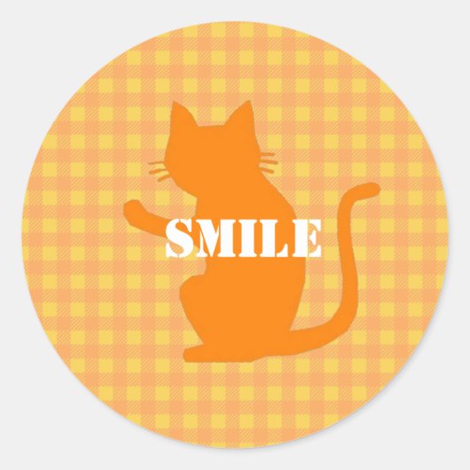 文字 カスタマイズ CAT チェック オレンジ ラウンドシール (正面)