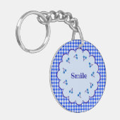 文字　カスタム　チェリー×チェック（ブルー）    キーホルダー (正面左)