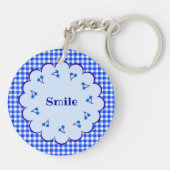 文字　カスタム　チェリー×チェック（ブルー）    キーホルダー (裏面)