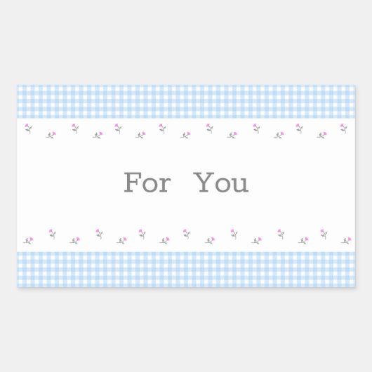 文字　カスタム　野ばら＆チェック（ブルー）  長方形シール (正面)