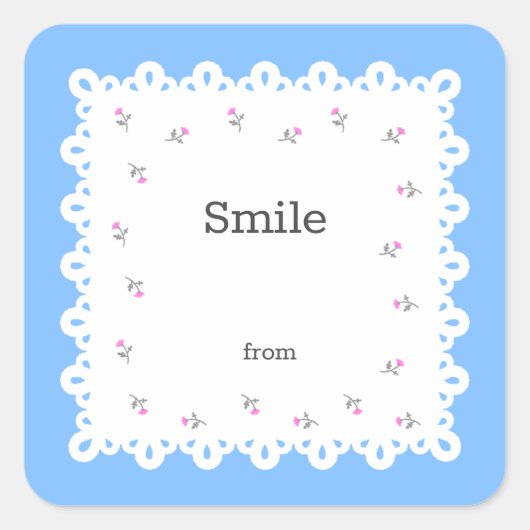 文字　カスタム　野ばら＆レース（ブルー）    スクエアシール (正面)