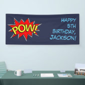 文字「カスタムPOW」スーパーヒーロー漫画ブックテンプレート 横断幕 (トレードショー)