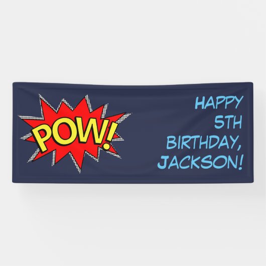 文字「カスタムPOW」スーパーヒーロー漫画ブックテンプレート 横断幕 (横)