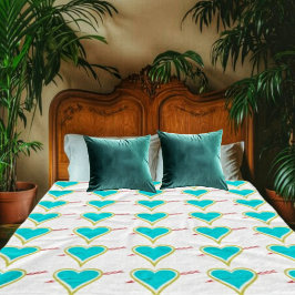 文字。ハートと矢印 – 金ゴールド – 白 フリースブランケット