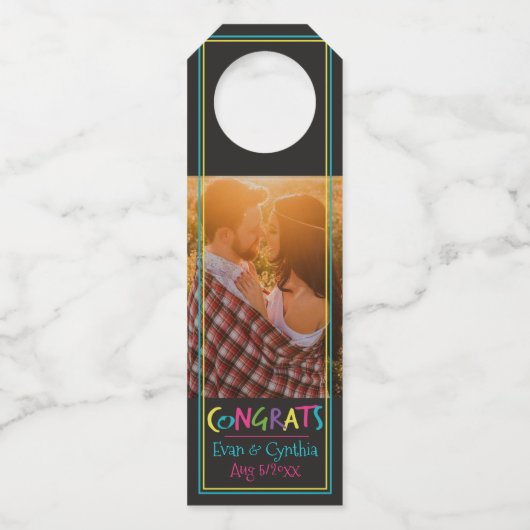 文字(ハート付き)おめでとう大事な行事 ボトルネックタグ (正面)