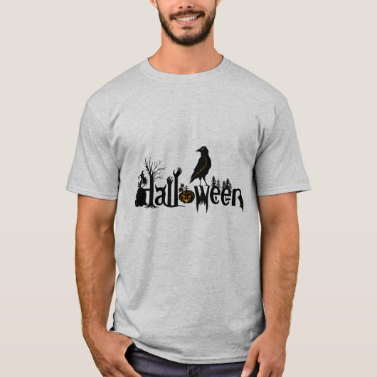 文字&ブラッククロウハロウィーンイラストレーション Tシャツ (正面)