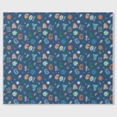 文字、ボール、星のスポーツパターン ラッピングペーパー (フラット)