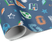 文字、ボール、星のスポーツパターン ラッピングペーパー (ロールコーナー)