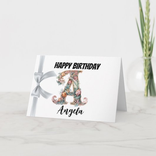 文字「モノグラムのA」ハッピーバースデー カード (正面)