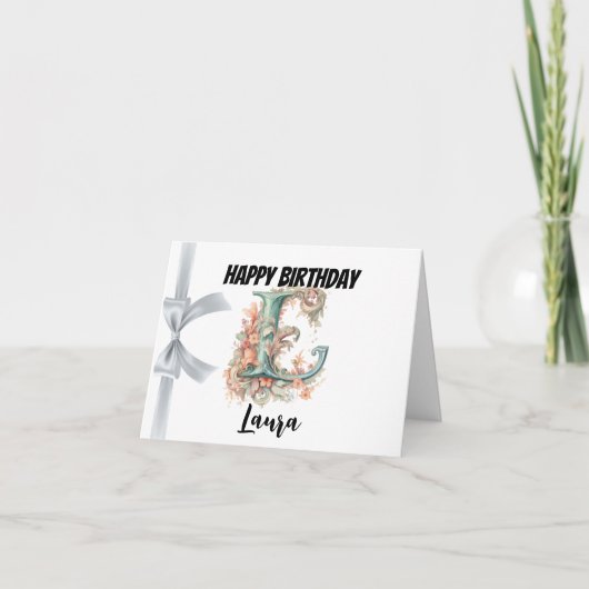 文字「モノグラムのL」ハッピーバースデー カード (正面)