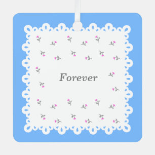 文字 名前 カスタマイズ 野ばら　レース　ブルー　オーナメント メタルオーナメント