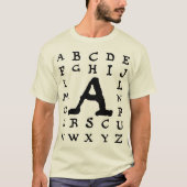 文字「芸術的A」ウッドカット木版イニシャル Tシャツ (正面)