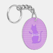文字 電話番号 カスタム CAT&チェック(ピンク) キーホルダー (正面左)