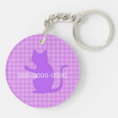 文字 電話番号 カスタム CAT&チェック(ピンク) キーホルダー (裏面)