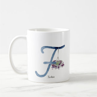 文字"F"水彩花イニシャルマグカップ コーヒーマグカップ