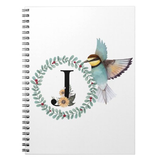 文字"J"のリース付き鳥 ノートブック (正面)