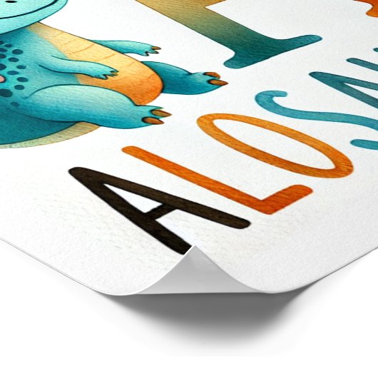 文字A、恐竜アルファベット水彩画ポスター ポスター (角)