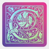 文字Cヴィンテージカラフル最初の文字グラデーション スクエアシール (正面)