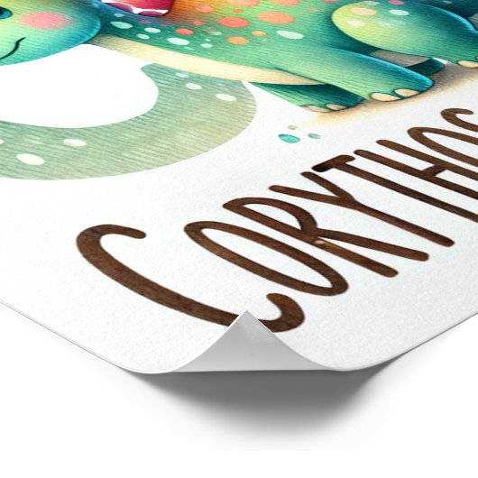 文字C、恐竜アルファベット水彩画ポスター ポスター (角)