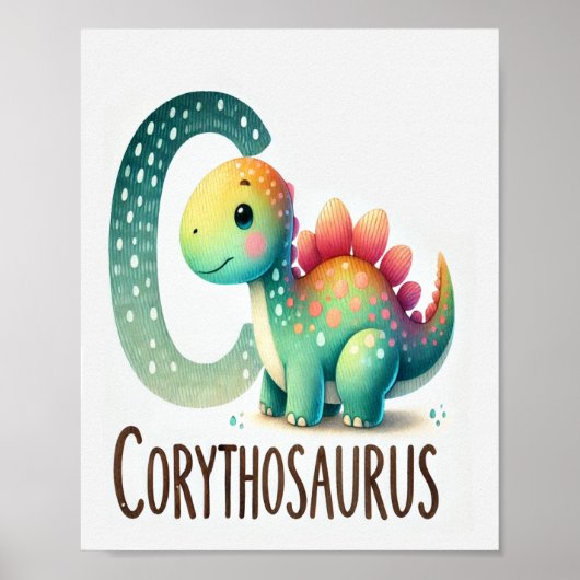 文字C、恐竜アルファベット水彩画ポスター ポスター (正面)