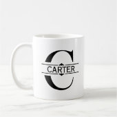 文字C | 黒い装飾用分割モノグラム コーヒーマグカップ (左)