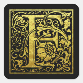 文字Fの先頭文字の金ゴールド（黒） スクエアシール