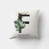 文字Fモノグラム |熱帯モンステラパーソナライズされた クッション (裏面)
