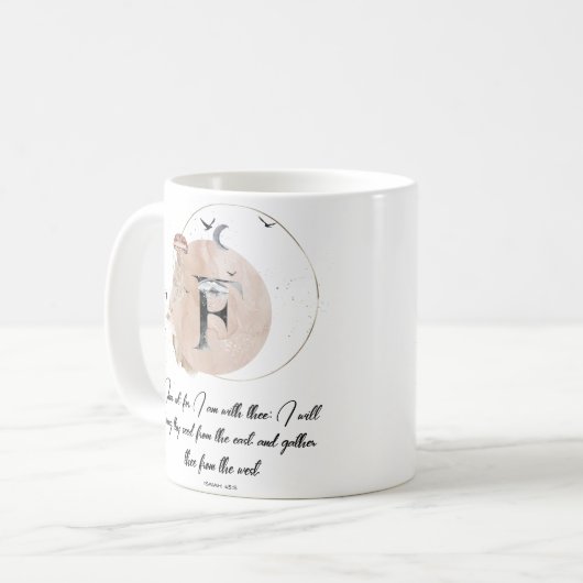 文字F、水彩聖書引用文マグ コーヒーマグカップ (正面左)