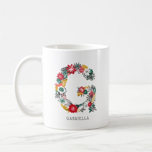 文字G | お洒落フローラレターMonogram I Mag コーヒーマグカップ (左)