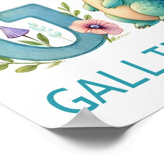 文字G、恐竜アルファベット水彩画ポスター ポスター (角)