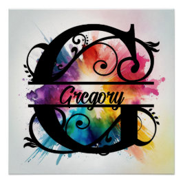 文字'G'、明るいレインボーモノグラム、キッズネーム ポスター