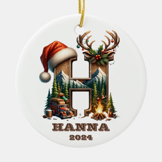 文字H素朴とフェスティバルマウンテンシーン セラミックオーナメント (正面)
