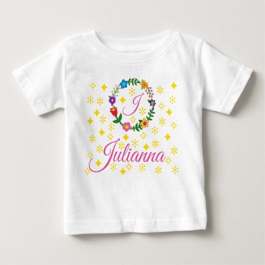 文字J、ジュリアンナ、Tee、Flowers and Stars ベビーTシャツ (正面)