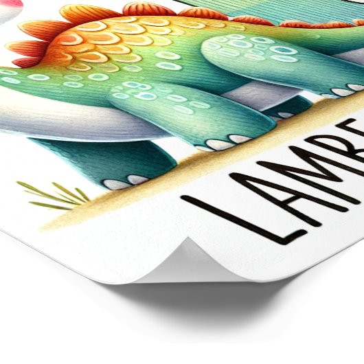 文字L、恐竜アルファベット水彩画ポスター ポスター (角)