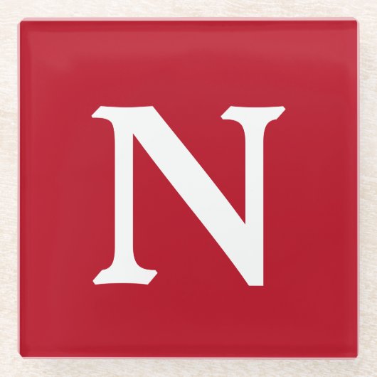 文字N （赤） ガラスコースター (正面)