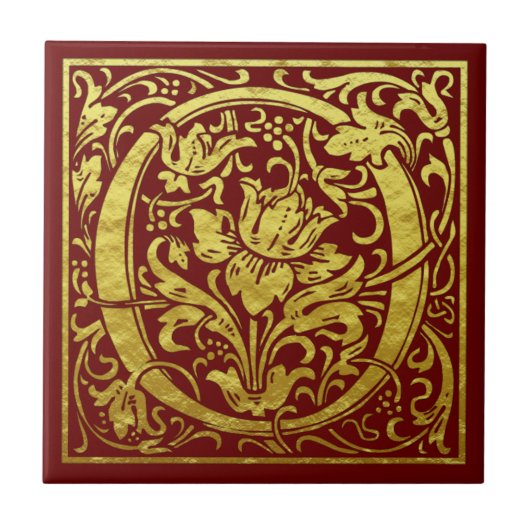 文字O先頭文字フェイク金ゴールド赤 タイル (正面)