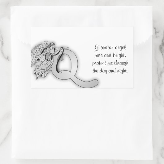 文字qエンジェルモノグラムアルファベット 長方形シール (バッグ)