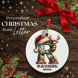 文字R素朴クリスマスのReindeerパーソナル化可能 セラミックオーナメント