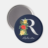 文字R |名前 |フローラホワイトメタリックモノグラム マグネット (正面/裏面)