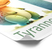 文字T、恐竜アルファベット水彩画ポスター ポスター (角)